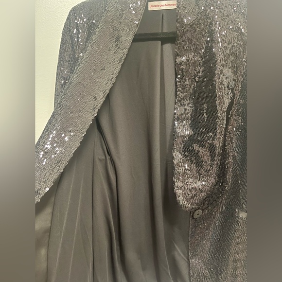 L’école Des Femmes black Smoking Sequins Jacket size small - Picture 7 of 9